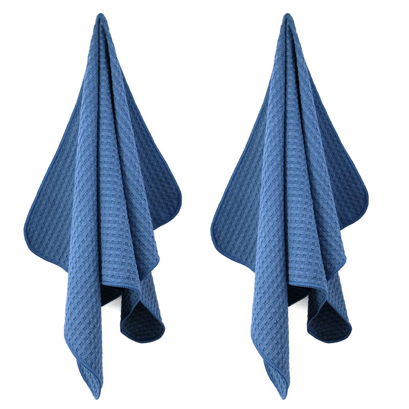 POLYTE Ultra Premium Microfiber Kitchen Dish Hand Towel Waffle Weave, 8 Pack (16x28 in, Blue) - Image 2